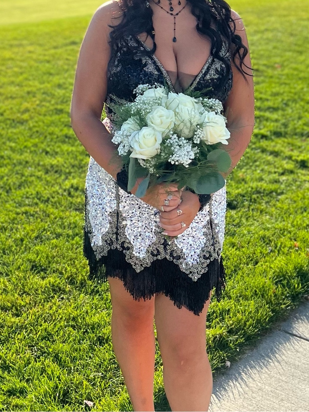 Sequin & Lace Mini Dress in Silver and Black - Picture 5 of 7